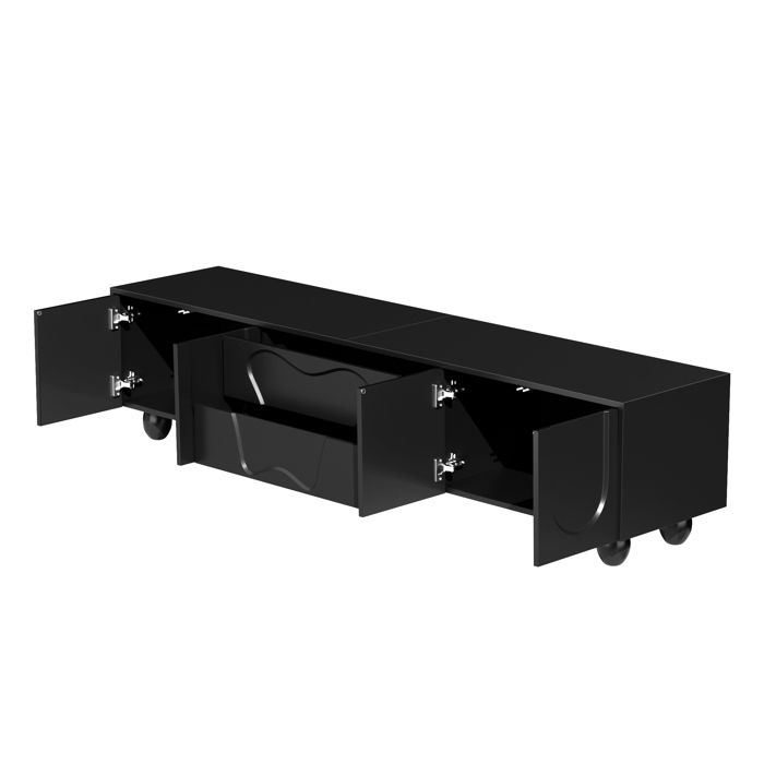 Mobile TV - MODERNLUXE - 180x40x42 cm - 2 cassetti, 4 ante - Gambe in legno massello - Nero