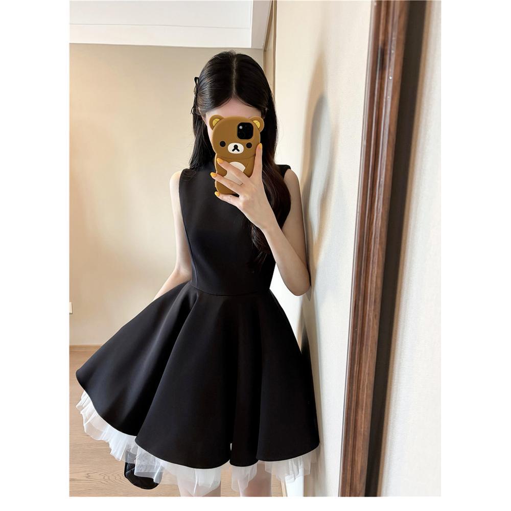 Hepburn style advanced sense super good-looking vest dress niche casual style beautiful unique waist skirt summer