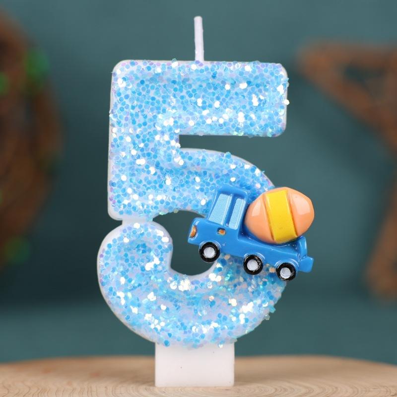 Engineering Vehicle Theme Birthday Number Candle Creative Insert Cake Decoration Handmade Number Candle 0-9
