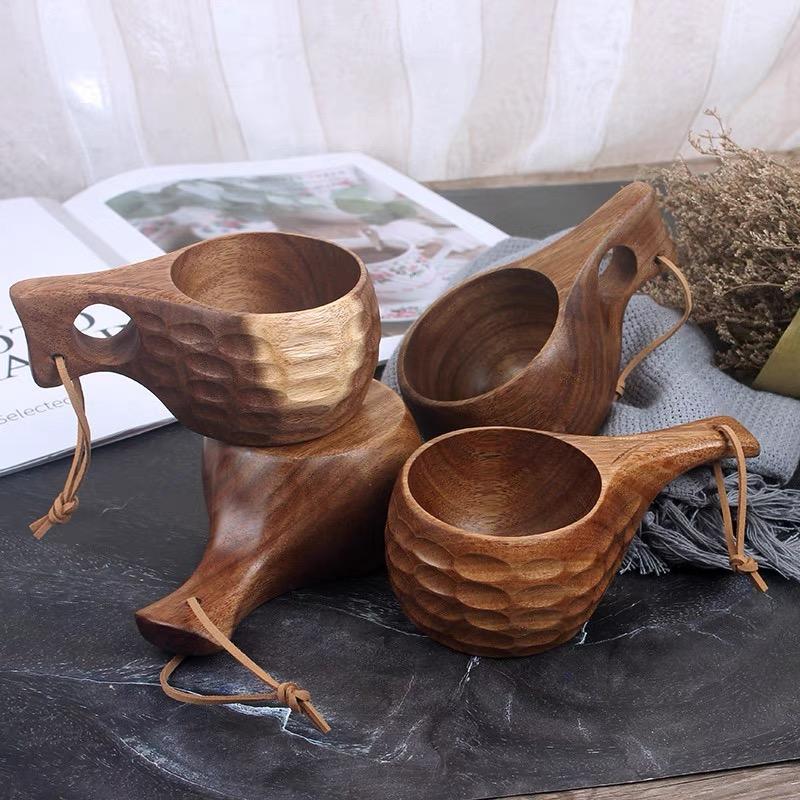 Natural solid wood Finland cup home outdoor camping mug acacia wood cut without splicing milk cup tea cups