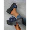 Women's Slope-heeled Slippers, Women's Denim Thick-soled Slope-heeled Slippers