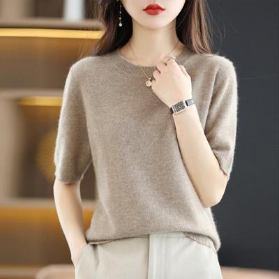Knitted Short-sleeved Loose T-shirt with Sweater Bottoming Shirt Spring, Autumn and Summer Short Half-sleeved Top