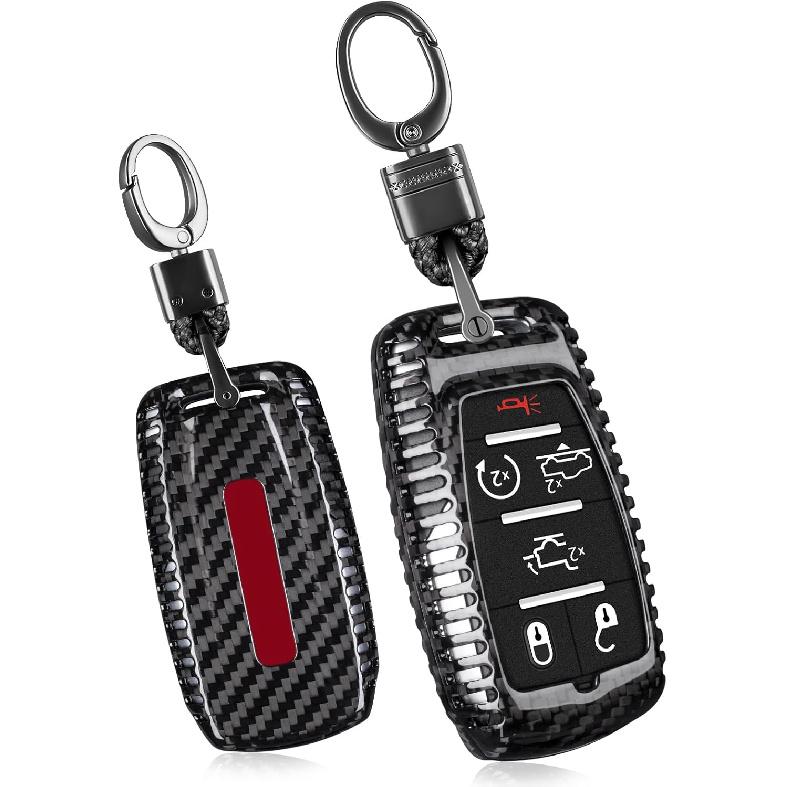T-carbon Real Glass Fiber Key Fob Protector Keychain Compatible with Ram 1500 2500 3500 TRX Limited Rebel Bighorn Lonestar Laramie Key Fob Cover