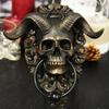 Baphomet Horned God Skull Hanging Door Knocker Resin Goat-Headed Crafts Satan Goat Statue Ornaments Decor Hanging Plate Knocker