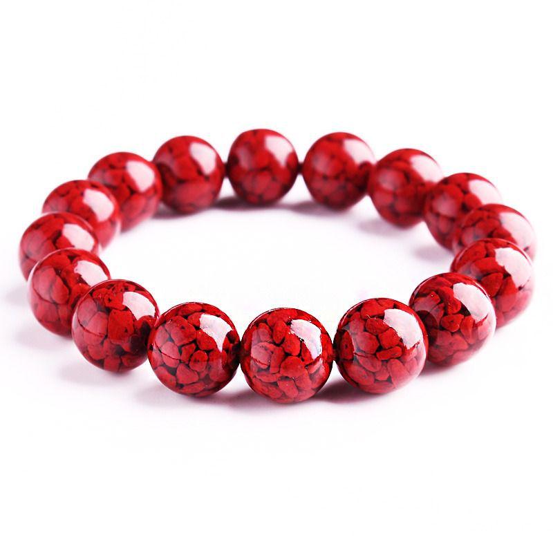 Crystal Sand Cinnabar Bracelet: Unisex Single-Circle Cinnabar Gemstone with Large Beads 6mm Crystal Sand Single Circle Bracelet