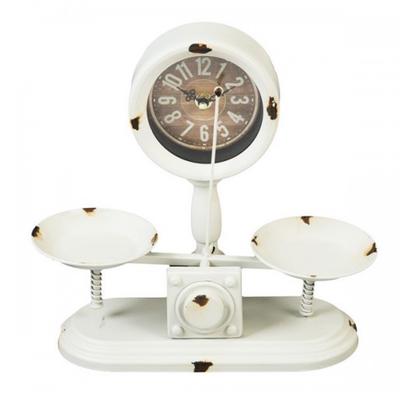 [Q5546] – Vintage-Metalluhr „Balance“ weiß (2 Ablagen) – 27,5 x 25 x 10 cm