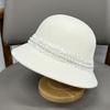 Elegant fashion celebrity style pearl wool bucket hat women autumn and winter British top hat travel temperament basin hat