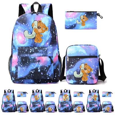3Pcs/set Little Bear 26 English Letters Backpack Back To School Backpack Boy Girl Kawaii Shoulder Bag Pencil Case Student Bag