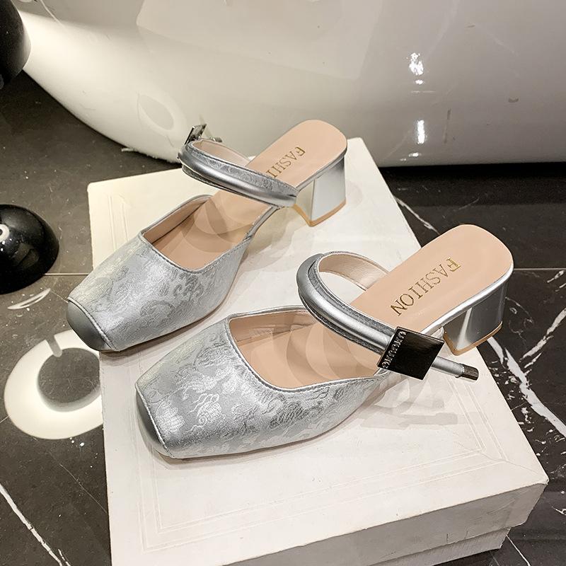 

Gentle wind high-heeled half-slippers women s outerwear 2025 new with skirt high-heeled shoes non-slip thick-heeled bag head cool slippers 40