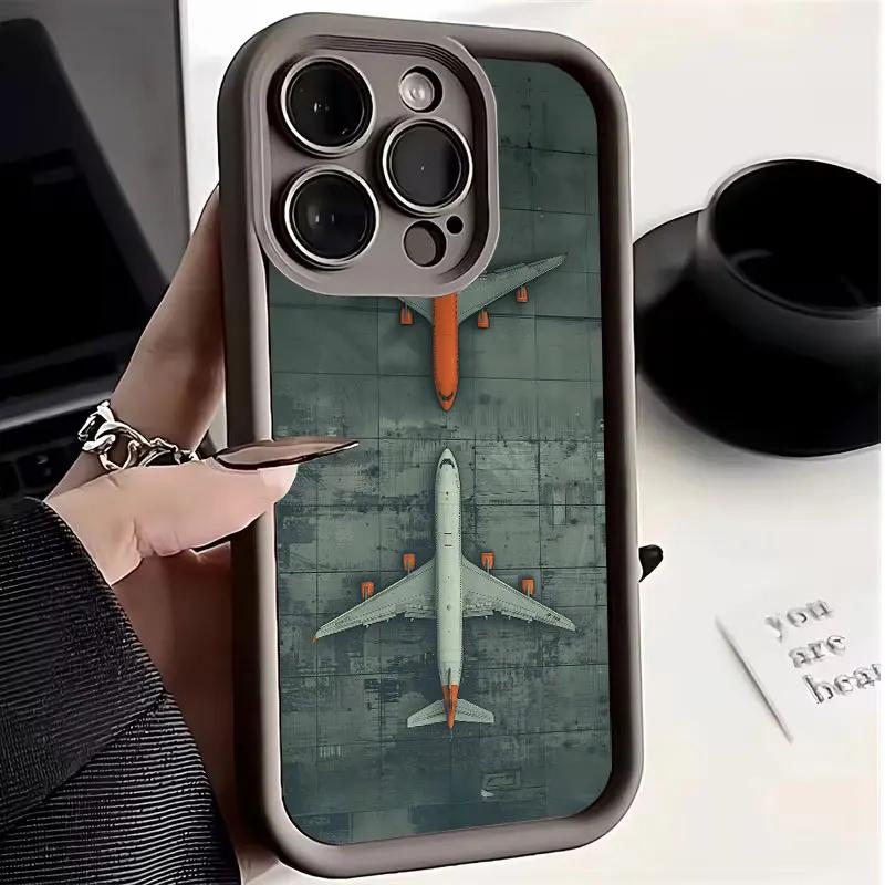 Premium Airplane Pattern Phone Case For IPhone 16 15 14 11 13 12 Pro Max 7 8 Plus X XR XS SE Soft Leather Shockproof Back Cover