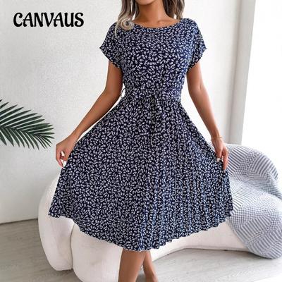 Summer Woman's Dress Hanging Neck Sleeveless Waist Tie Open Print Sexy Dress