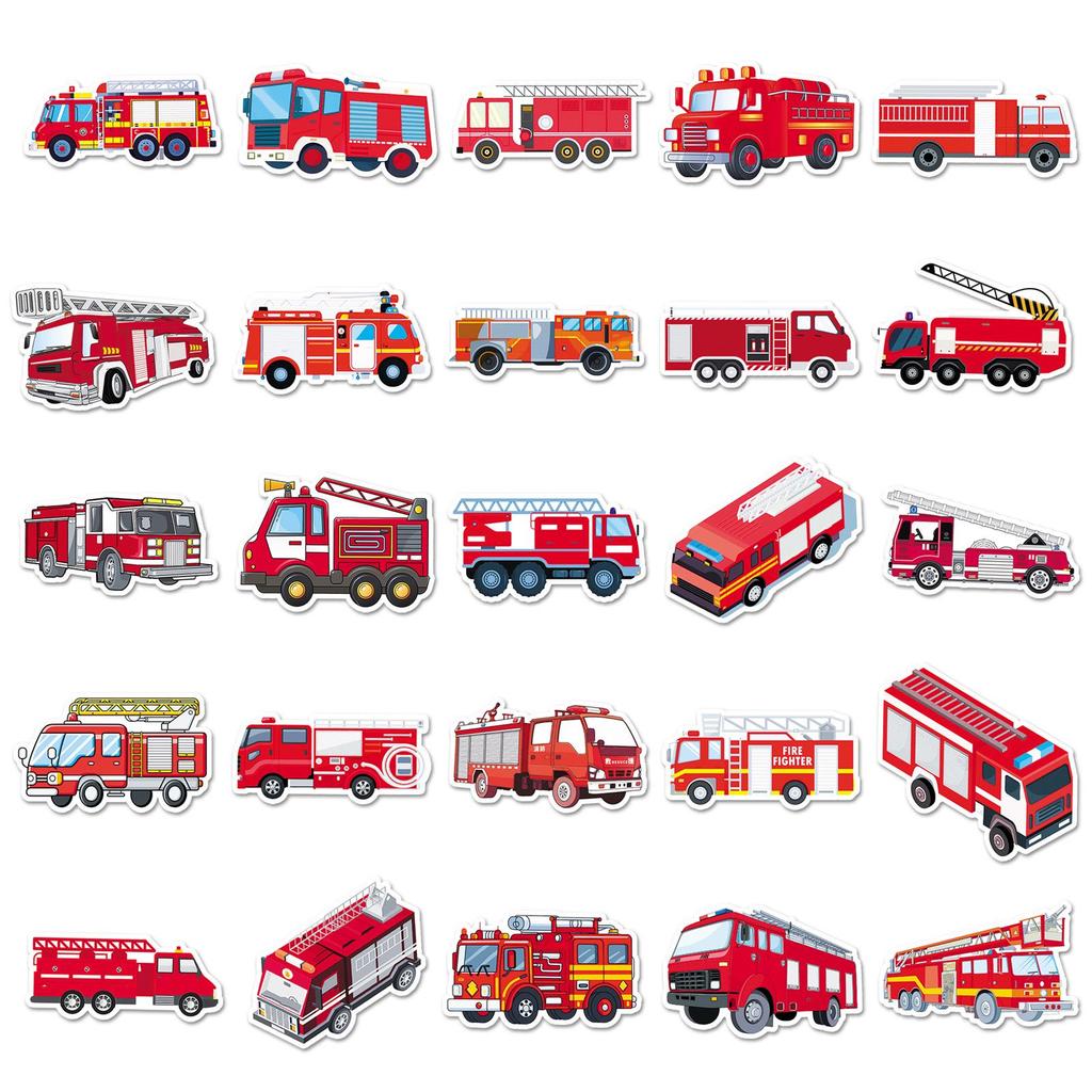 Fire Truck Cartoon Stickers: 50 Fun Decorative Sheets for Notebooks, Water Cups, and Desktops
