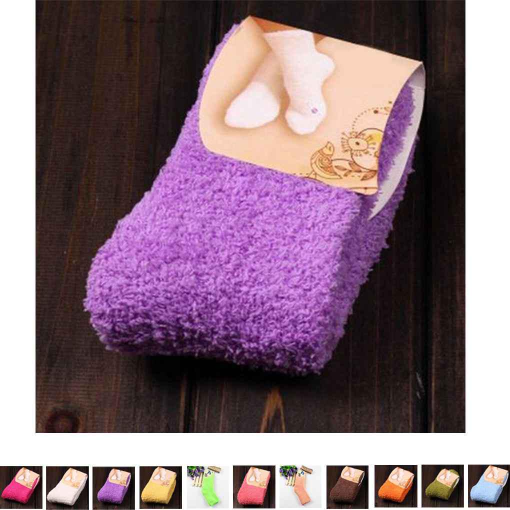 Fashion Casual Home Women Girls Soft Bed Floor Socks Fluffy Warm Pure Color