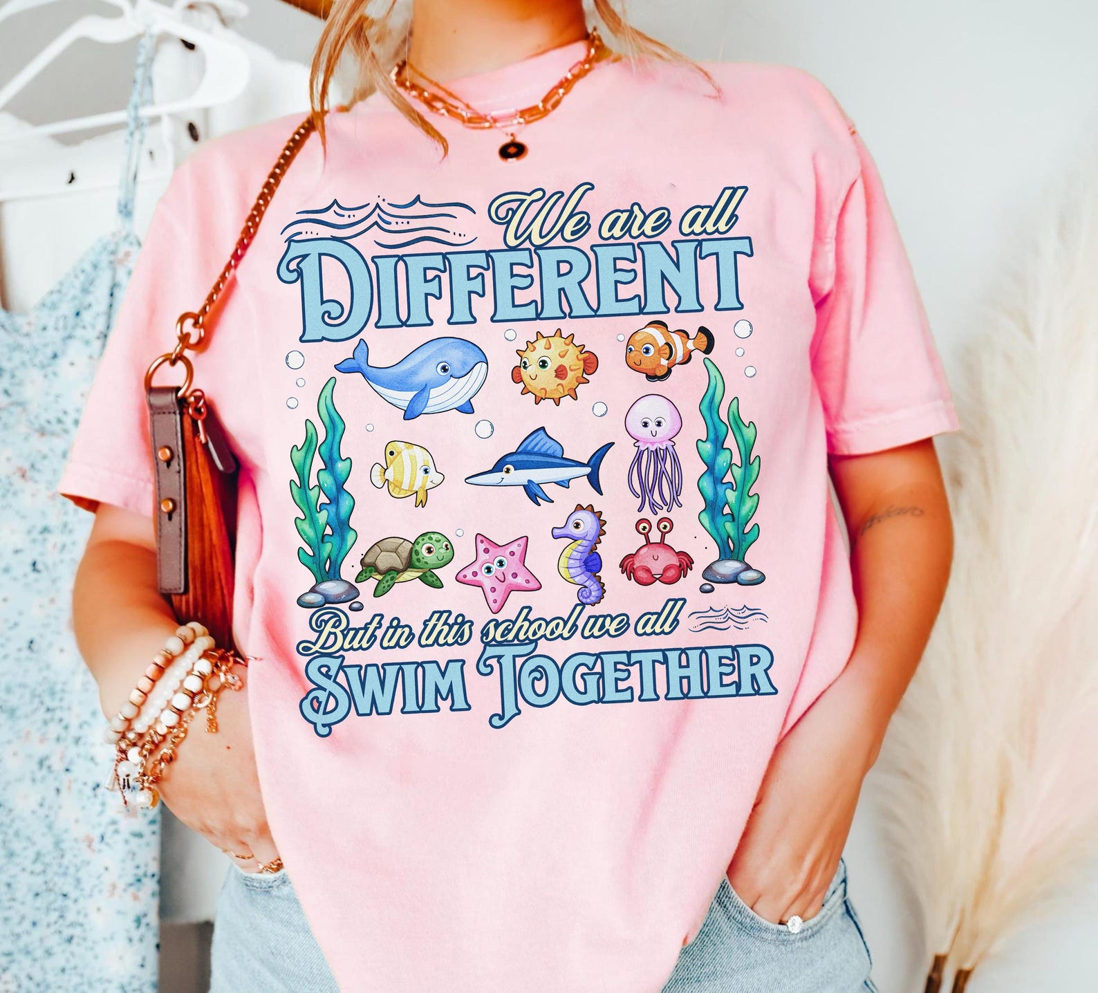 We Are All Different Teacher Shirt, Ocean Animals School Tee, Autism Acceptance Gift 4XL