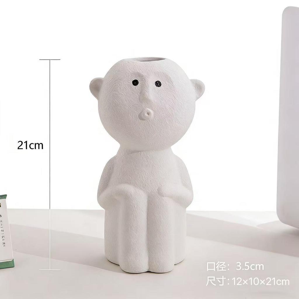 White Ceramic Vase Nordic Human Shape Flower Pot Modern Art Dry Flower Holder Living Room Desktop TV Cabinet Home Decor Ornament