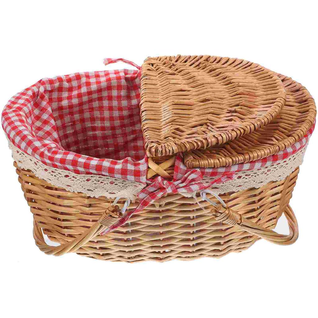 Wicker Basket with Handles Cute Baskets for Gifts Picnic Lid Woven