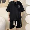 2 Pcs/Set Men Summer Tracksuit Cartoon Bear Korean Style Half Sleeves Sports Drawstring Casual Top Shorts Suit Male Clothes