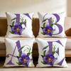 Simple Purple Flower Letters Cushion Cover Multi-Scene Pillow Cover for Home & Car - Reversible, Soft & Durable for Daily Use