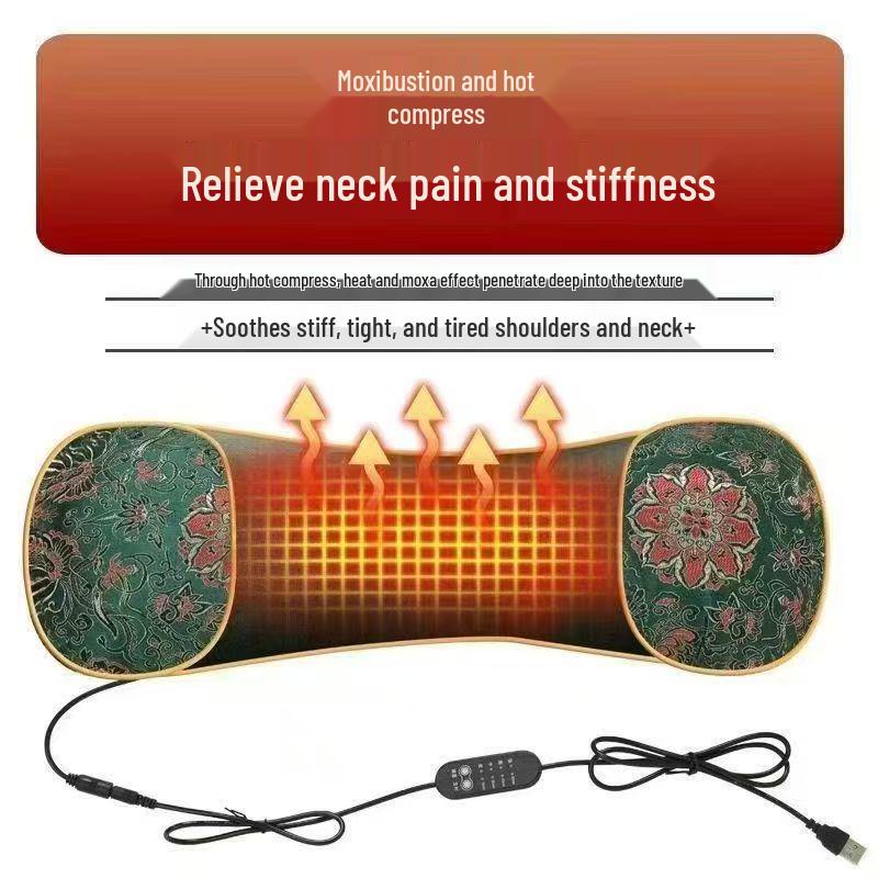 Multifunctional Electric Heating Mugwort Neck Support Pillow for Cervical Spine Therapy