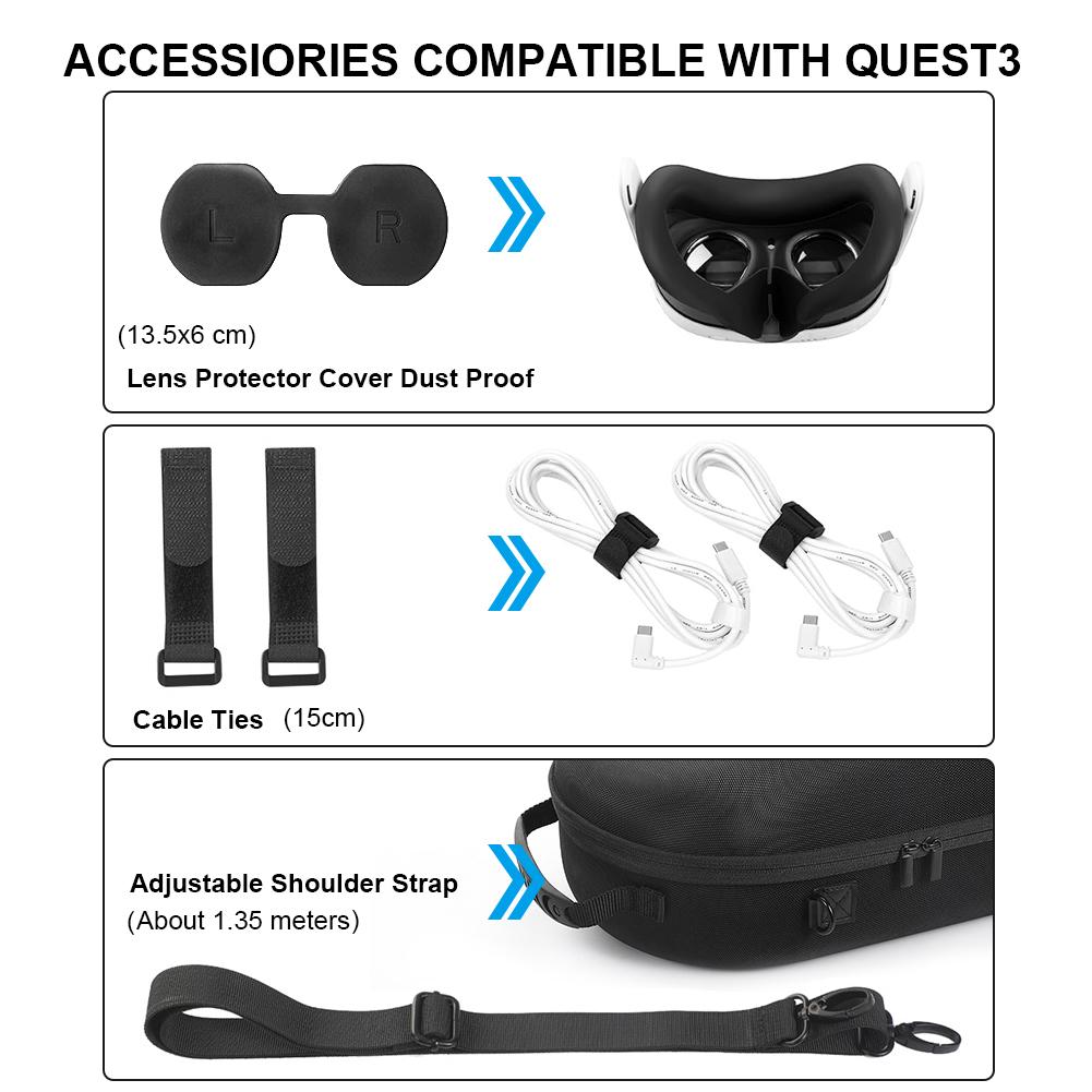 For Meta Quest 3 Portable VR Glasses Storage Bag Shockproof EVA Hard Shell Travel Carrying Case With Shoulder Strap VR Accessori