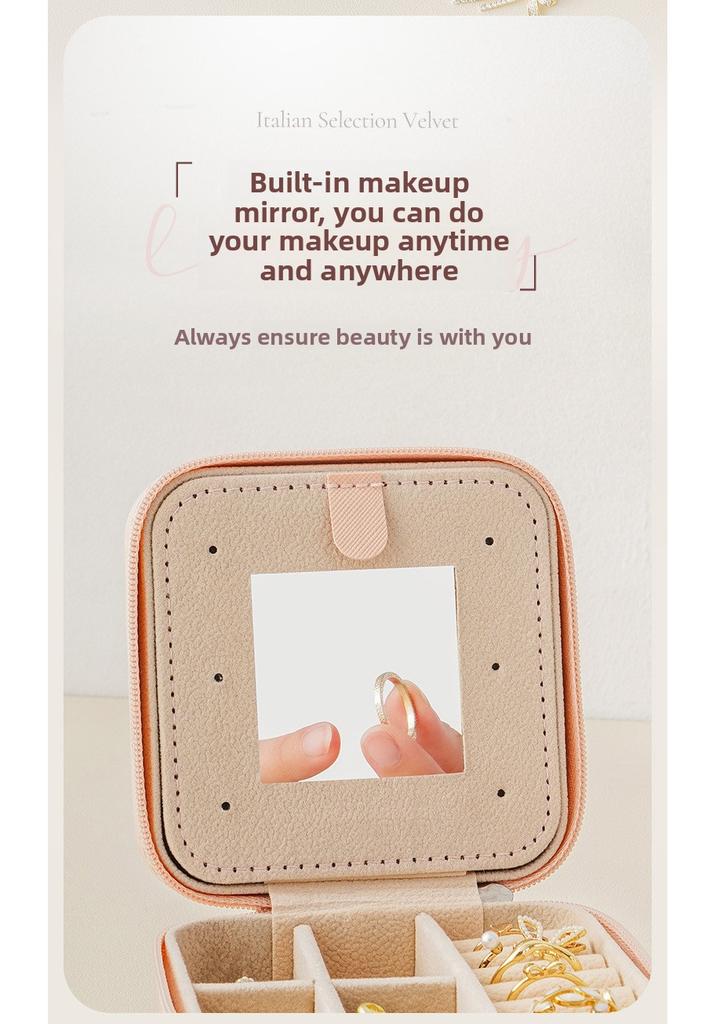 Portable Square Jewelry Box with Mirror European-American Style Travel Storage for Necklace Stud Earrings Ring-Cross-Border