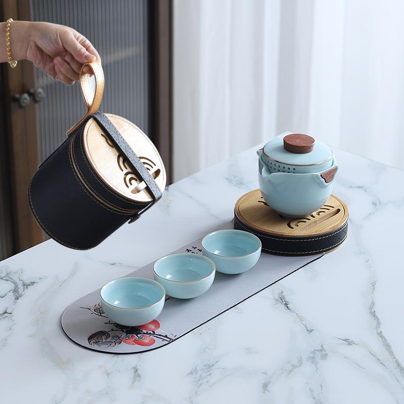 

Чайник на три чашки с маленьким подносом, походный дорожный керамический ручной чайник, набор для чая кунг-фу, деловой подарок.