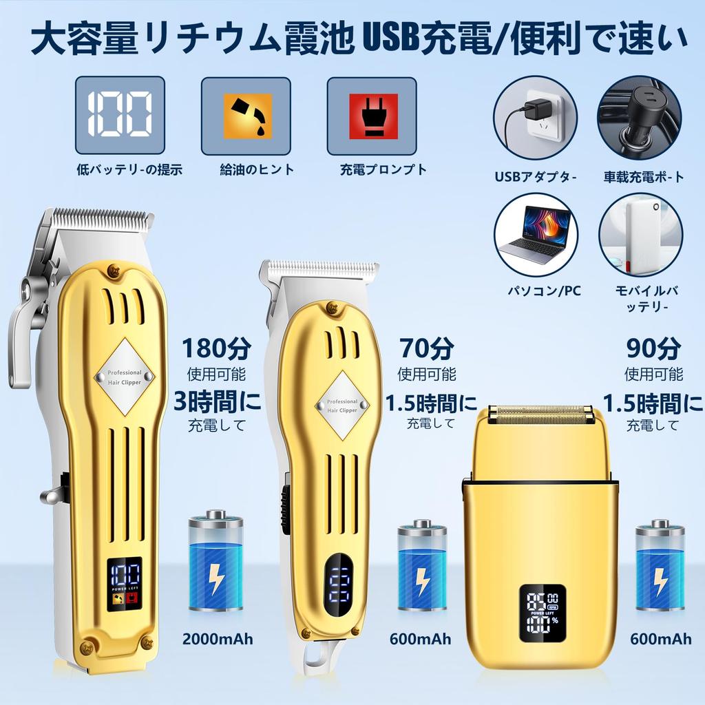 Soonsell Men's Shaver and Trimmer Set USB Rechargeable LCD Display Automatic Honing Electric Shaver Beard Trimmer Low Noise Haircut and Beauty Set