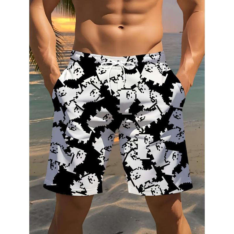 

Men s Beach Shorts, Pixel Puppy Print | Comfortable Fit Shorts S