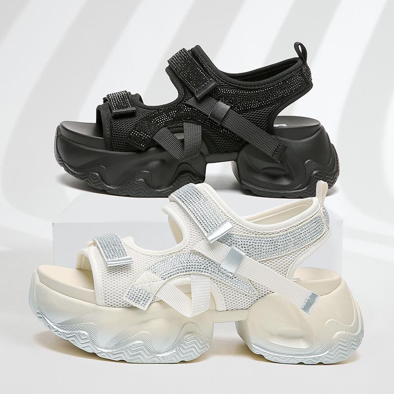 2025 new rhinestone platform sandals women's summer casual wear sports increase not tired feet sandals women's shoes