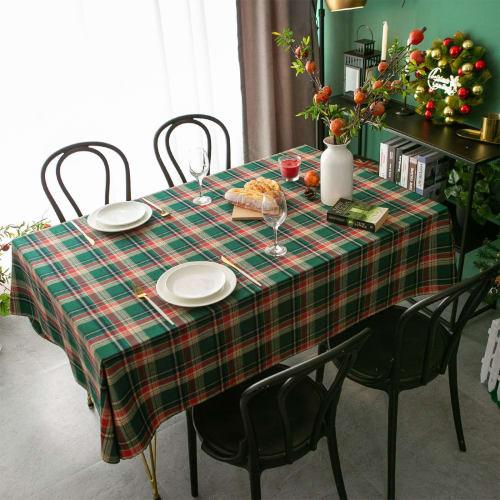 FINGOOO Christmas Tablecloth, Checkered Decorative Green and Red Plaid, Washable, Stain-Resistant, Heat-Resistant, Durable, Rectangular, Nordic Style,