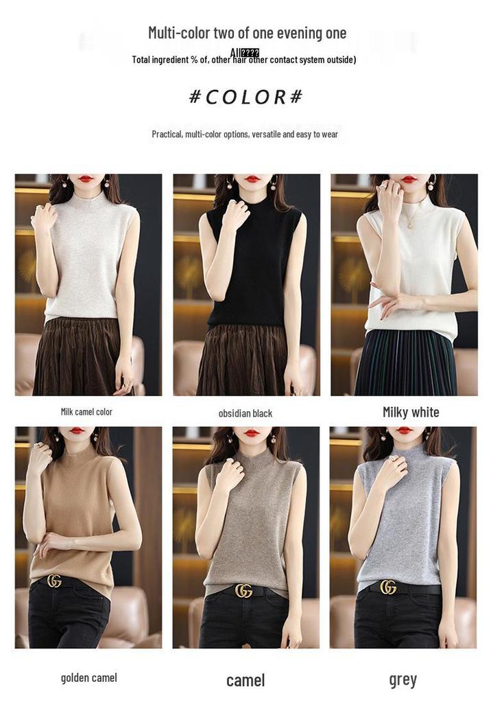 22 Autumn/Winter 100% Pure Cashmere Women's Sleeveless Vest with Half-High Neck