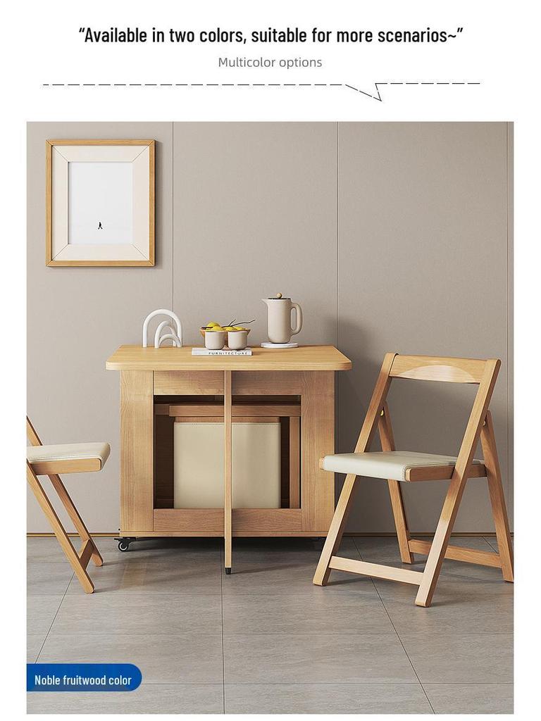 Zhigong Solid Wood Folding Dining Table and Chair Set for Apartments - Multifunctional, Movable Home Furniture
