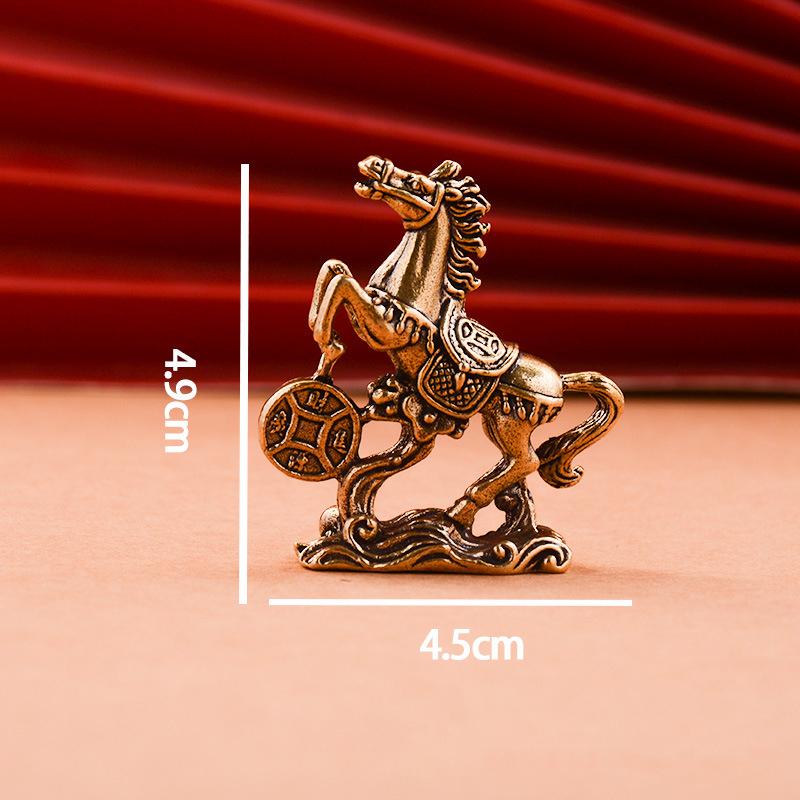 Brass Horse Step On Coins Lucky Statue Feng Shui Desk Ornament Zodiac Animal Figurines Miniatures Pure Copper Crafts Collections