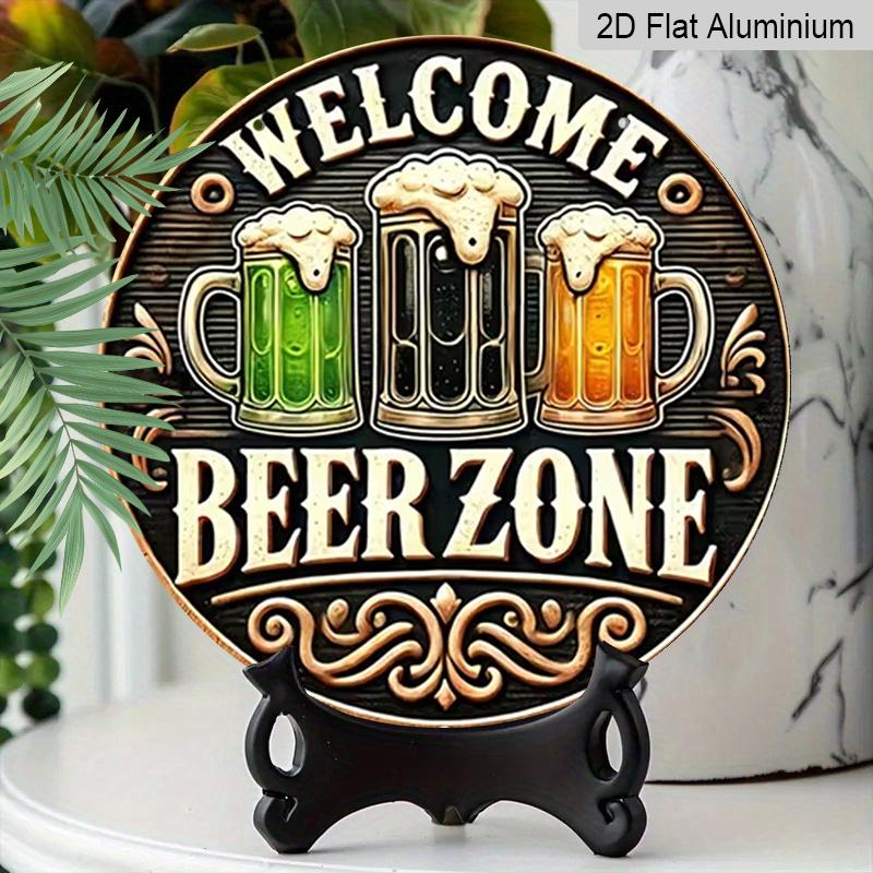 2D Flat Aluminum 7.87 Inch X 7.87 Inch Wall Hanging with Three Beers and Hops Design. Retro Beer Theme. Suitable for Bars, Living Rooms, Kitchens