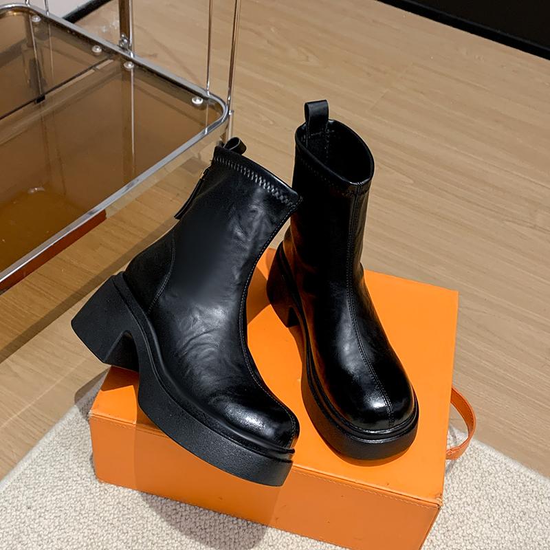 Fashion Aphixta New Patent Leather Women Ankle Boots Back Zip Concise Modern Boots 7cm Square Heel Shoe Woman Boats Botines Para Mujeres