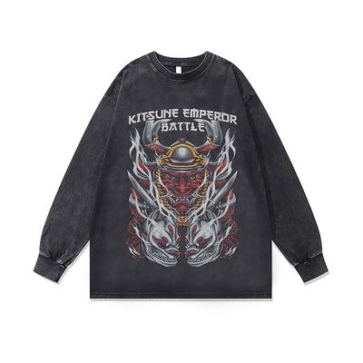 Retro Street Trendy Brand Washed Long-Sleeved T-Shirt Dark Cartoon Direct Injection Printing Bottoming Shirt Top