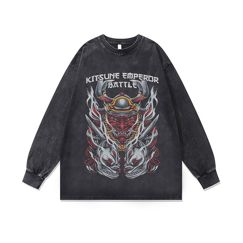 Amerikanische Trendmarke Vintage Retro Racing Digitaler Direktdruck Reine Baumwolle Gewaschen Locker Langarm-T-Shirt Herren