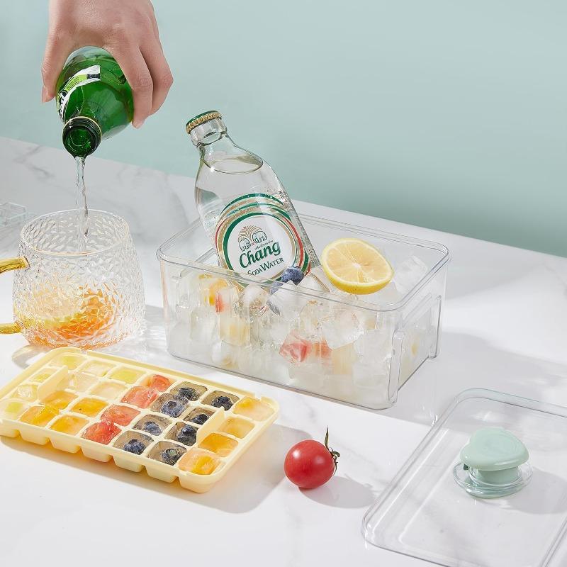 28/56 Grids Ice Cube Mold Press Ice Tray Bucket One-touch Release Ice Maker Portable Ice Box Food Grade Kitchen Accessories