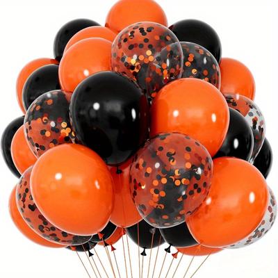 70 Black And Orange Balloons 10 Inch 12 Inch Latex Balloon Set With Ribbons Suitable For Halloween Graduation Or Thriller Party