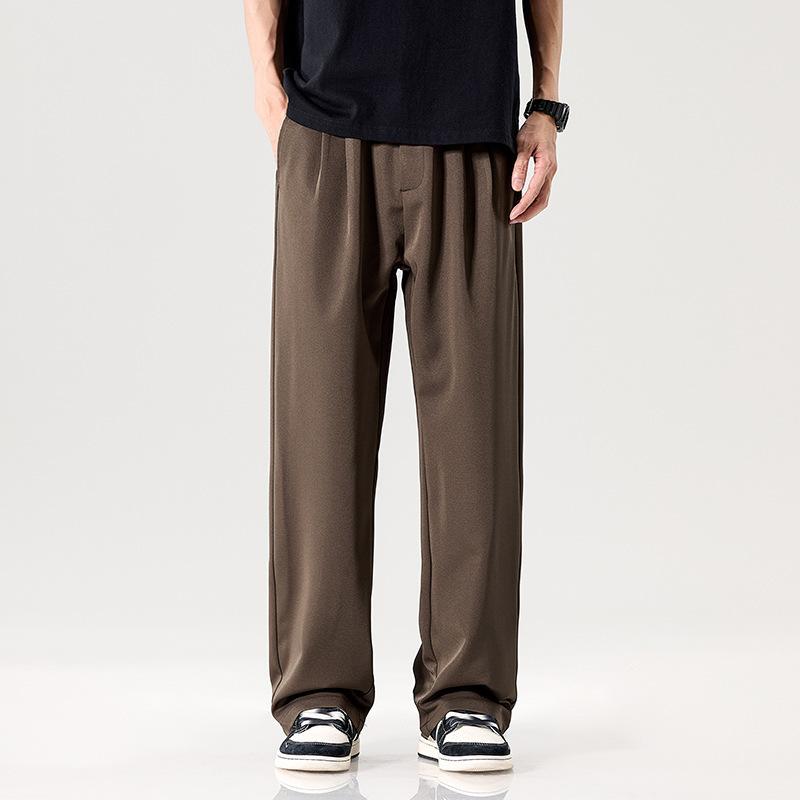 Spring, summer and autumn new solid-color trousers loose straight mopping casual trousers men's trend versatile trousers men's
