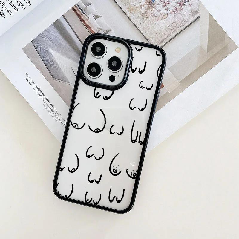 Aesthetic Cases For iPhone 14 Cases For Iphone 16 11 13 Pro Max 12 Pro XR 7 8 SE X Xs Plus 13 Mini Boobs Art Print TPU Funda