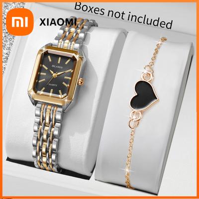2PCS Elegant Rectangle Women Watches Heart Bracelet Set Fashion Ladies Quartz Wrist Watch Reloj Mujer Girls (Without Box)