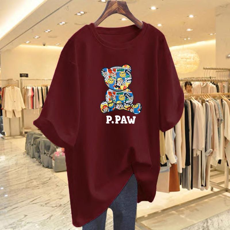 Bear Printed Cotton T-shirt Short-sleeved Women's Summer New Loose Top Bottoming Shirt