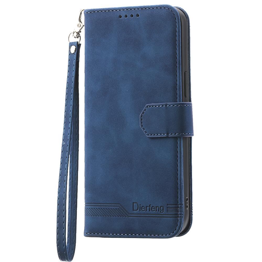 DIERFENG DF-03 Dla Oppo Reno14 F 5G Etui Wytłaczane Linie Portfel Skórzany Pokrowiec na Telefon z Paskiem na Nadgarstek