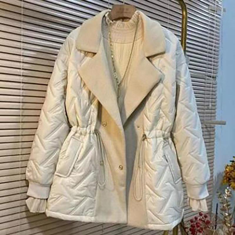 

Женская осенне-зимняя утепленная и утолщенная куртка больших размеров с коротким воротником на талии с пуговицами и отворотами, теплая и удобная повседневная верхняя одежда L