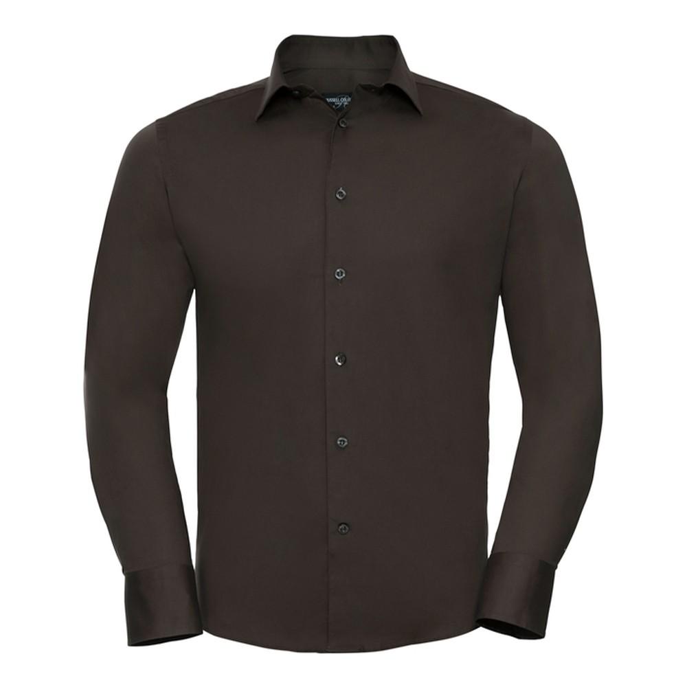 Russell Collection Mens Stretch Fitted Long-Sleeved Shirt