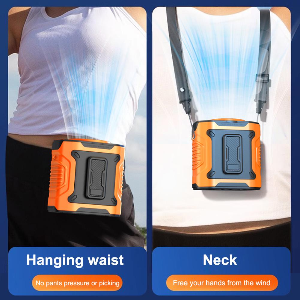 Portable Waist Fan 4000mAh Rechargeable Hanging Neck Fan Personal Wearable Belt Clip Fan with LED Flashlight for Outdoor Camping
