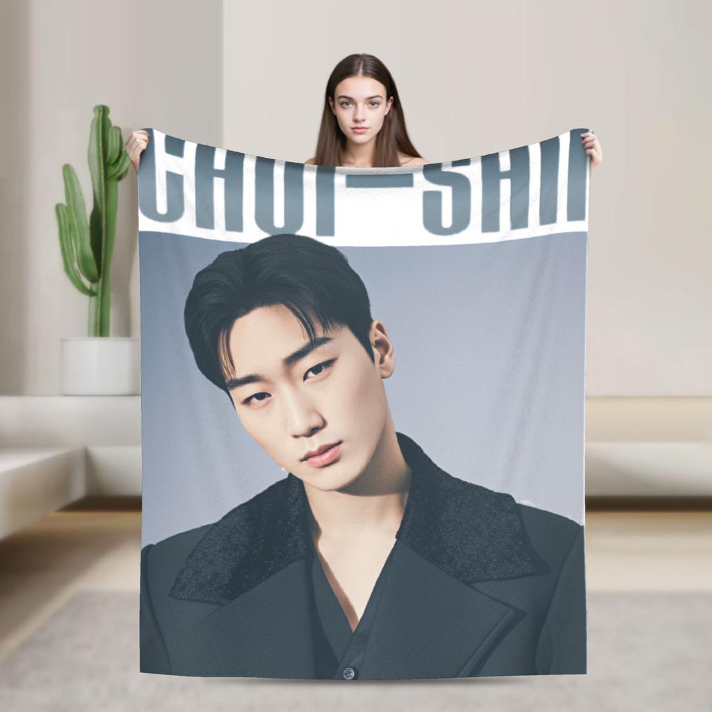 Warm Blanket Travel ATEEZ Choi San Throw Blanket  Flannel Bedspread For Couch Chair Sofa Bed Funny Sofa Bed Cover