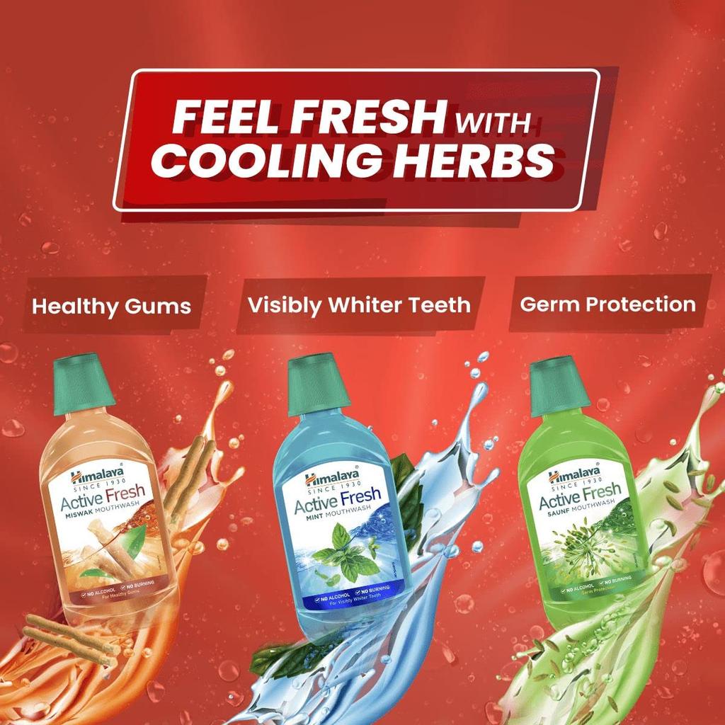 Himalaya Active Fresh Miswak Mouthwash 215ml Alcohol-Free Plaque Prevention Fresh Breath