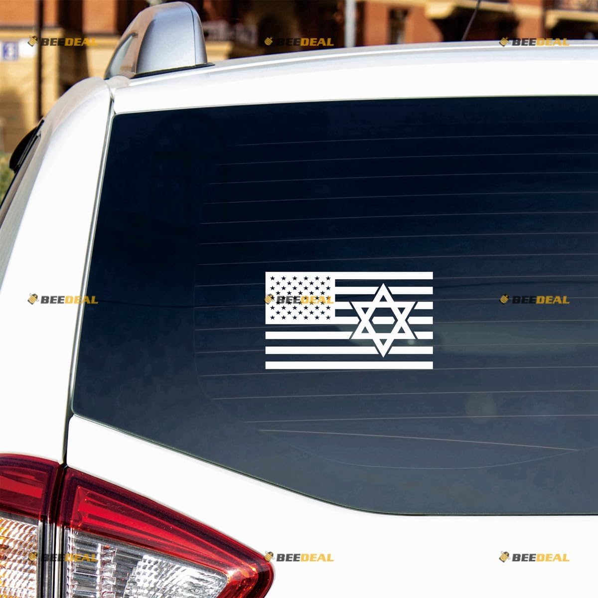 Israeli American Flag Stand with Israel Support Sticker Decal Vinyl - White 4 - for Car Boat Laptop Cup No Background Die-Cut